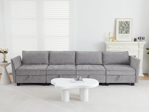 Image of Modular Sectional Sofa, Convertible Couch with Storage, 4 Seater Sofa Modular with Reversible Chaise for Living Room, Office (Grey)