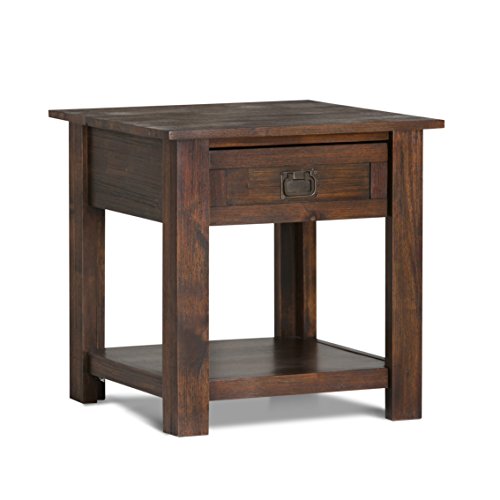 Simpli Home Monroe Solid Acacia Wood 22 inch Wide Square Rustic End Side Table in Distressed Charcoal Brown