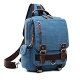 VARLIVOO Retro Sling Bag Bolsos de Hombro para Hombre Mujer Bolsos Cruzados Bandolera Bolsa de Pecho Crossbody Bolsa Senderismo Viajes Cámping Ciclismo Montañismo Lona Backpack Azul Cielo A