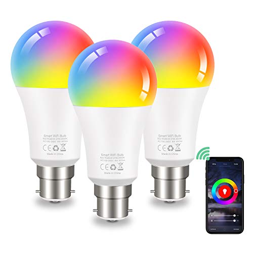 Smart Bulb Bayonet Alexa Light Bulbs 9W WiFi LED Bulb, RGB Colour Changing Light Bulbs, APP Dimmable Remote Control & Voice Control Compatible with Alexa, Google Home, No Hub Required (3 Pack)