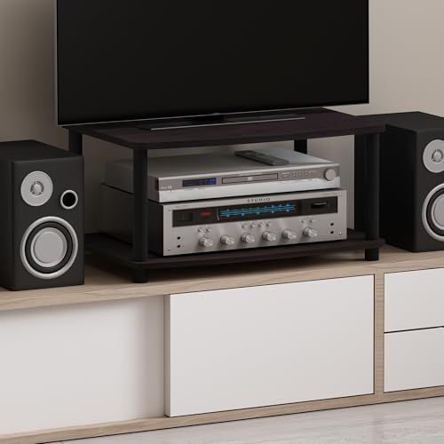 Furinno TURN-N-TUBE Printer Stand with Storage, 2-Tier Printer Table, Under Desk Printer Stand, for CPU, Office Supplies, Home Office, Dark Walnut