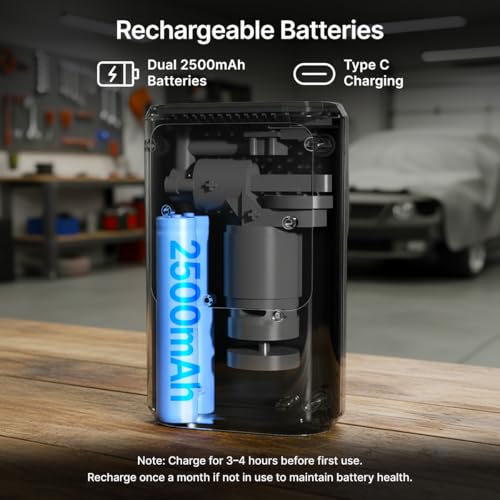 Image of pTron AerFlo X1 w /Superfast 25LPM Tyre Inflation, 150 PSI Pressure, 5000mAh Battery, Cordless Tyre Inflator for Cars & Bikes, Preset Modes, LED Flashlight, Type C Charging & Multiple Nozzles (Black)