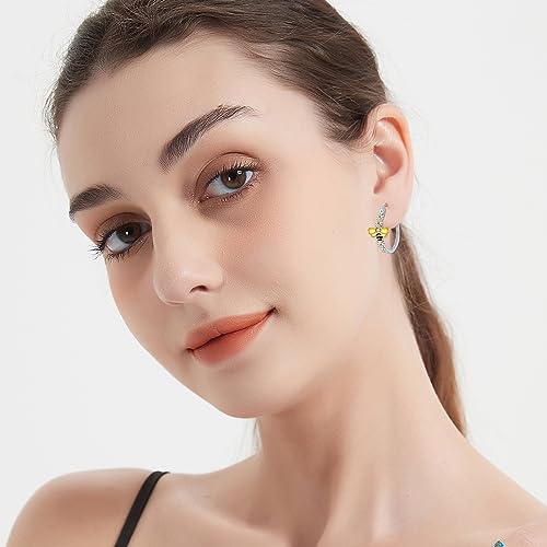 Honey Bee Earrings Daisy Bee Hoop Earrings Bee and Flower Earrings - 925 Sterling Silver Animal Daisy Earrings Jewelry For Teen Women2