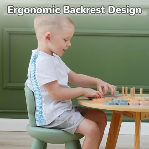 Image of KidBloom Toddler Chair, Plastic Kids Dinosaur Chair, Anti-Slip Toddler Chairs for Table with Dinosaur Backrest, Multi Use Chairs for Kids 1-3, Green