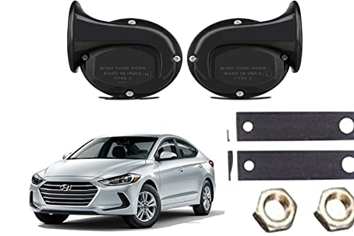 Image of Snail Shape Car windtone Horn Compatible with Hyundai Elantra (Pack of 2 Horn, Black)