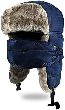 BROTOU Trapper Hat, Winter Warm Trooper Hats with Ear Flaps and Mask, Winter Hat for Men/Women, Fur Lined Ushanka Hat