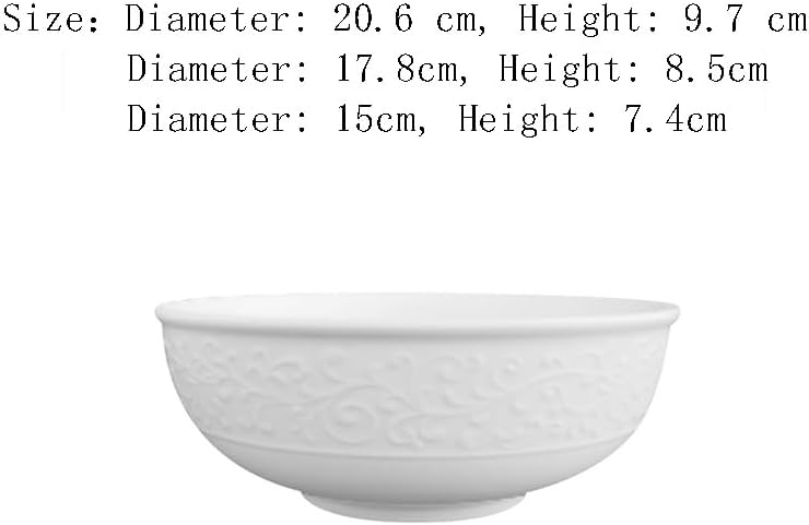 Ceramic Bowls Large Soup Household Tableware Relief Decorated White Porcelain