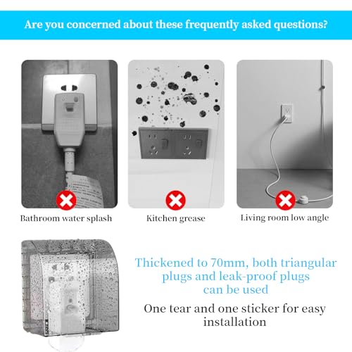 Miniatura 6 de Hevysuo 1 Pieza Pared Cubierta Enchufe 86 Tapa,Plásticos Enchufe Lmpermeable Salida Protector,Autoadhesiva Corriente Protector Aire Libre Tapa Para Baño,Hogar,Exterior,12,2 X 10,8 X 7,3cm