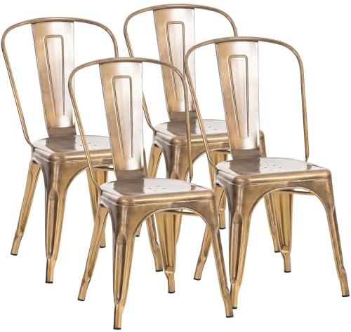 CLP Lot de 4 chaises empilables Benedikt en Metal avec Dossier, chaises de bistrot Design Robustes pour Cuisine et Restaurant, Charge 200 kg Couleur Or