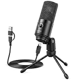 FIFINE Condensatore a Microfono studio kit, USB Microfono Computer con Braccio per Microfoni Regolabile e Filtro Anti-pop per Strumenti Voice Overs Registrazione Podcasting YouTube Gaming