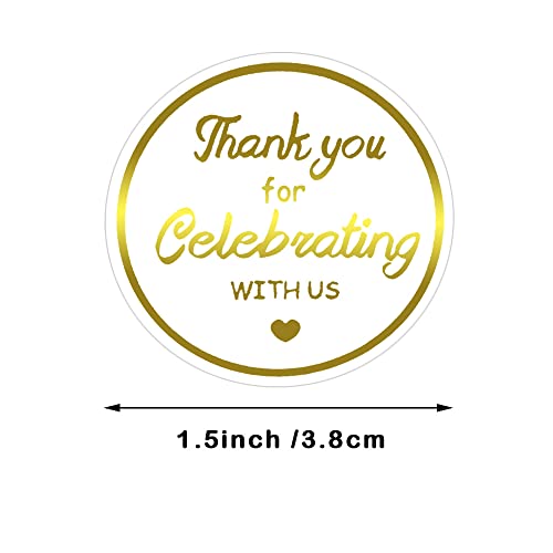 Gold Foil Thank You For Celebrating With Us Sticker Roll 500 Pcs Round Clear Wedding Stickers Glitter Seal Stickers Labels 1.5 Inch #TOP2