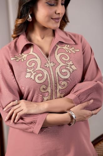 Image of Fashion Kurta Sets for Women | Co Ord Sets Stylish | Kurti Sets for Women | Short Kurti | Ethnic Embroidered Straight Kurta Sets with Pants Suits