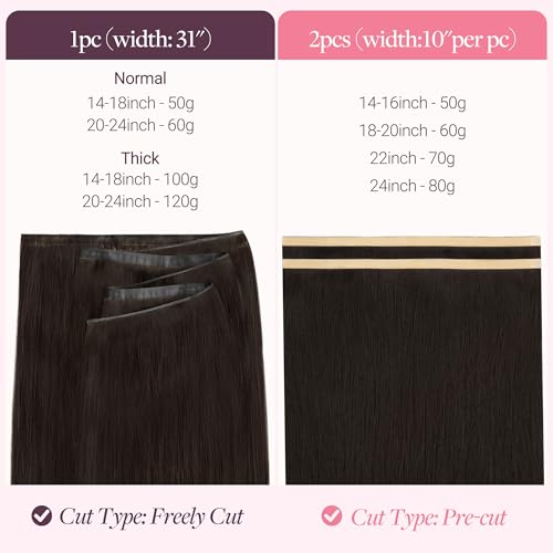 Image of GOO GOO Tape In Weft Hair Extensions Human Hair, Genius PU Long Weft Tape In Hair Extensions Real Human Hair, Silky Easy to Use, 2 Dark Brown 20 inch 60g 2pcs