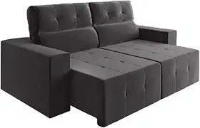 Sofá Retrátil e Reclinável 2m 3 Lugares Fênix Veludo Cinza