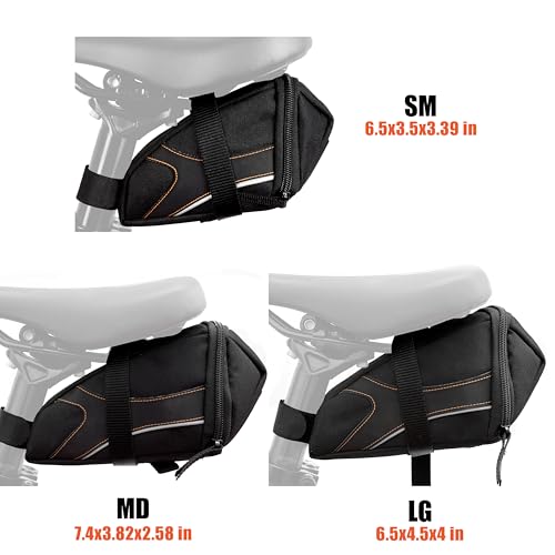 Image of BV Strap-On Bike Bag with Reflective Material - Saddle Bag with Seperate Divider for Small Items for All Your Essentials - Bike Pouch with Taillight Hanger for Maximum Safety