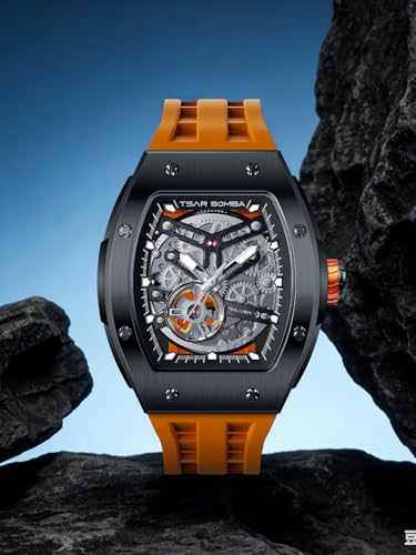 Image of TSAR BOMBA Mens Luxury Watch Automatic Watches for Men 50M Waterproof Japanese Mechanical Movement Tonneau Stainless Steel Case Sapphire Glass Big Face Cool Unique Fashion Gift Men