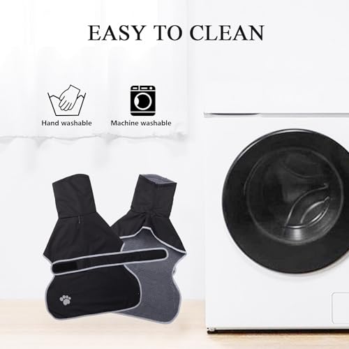 Geyecete Hunde Wintermäntel fur Windhund,Hundejacken mit plüschfutter,Wasserdichter Regenmantel Winddicht, Outdoor-Hundebekleidung mit Sicheren Reflexstreifen,fur mittel und große Hunde-Schwarz-M