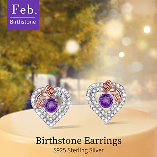 Ursilver Natural Amethyst Earrings For Women Girls - Sterling Silver Birthstone Earrings 0.8Ct Natural Amethyst Stud Earrings Valentine's Day Gifts For Women Girls Jewelry Gifts #TOP4