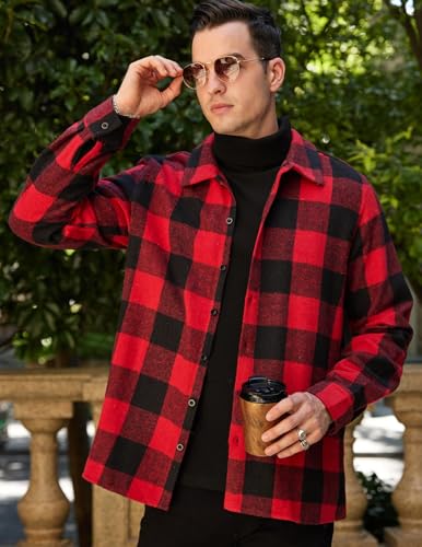 Image of COOFANDY Men's Flannel Shirts Casual Button Down Plaid Shirt Jacket Long Sleeve Fleece Shacket