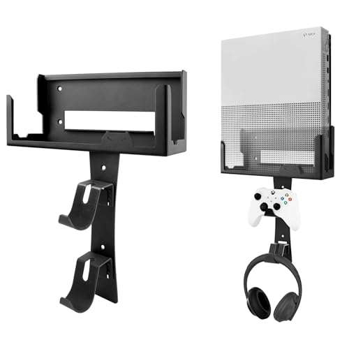 Wall Mount for Xbox One S -Steel Wall Mount Shelf Stand with Detachable Controller Holder and Headphone Hook（NOT for Xbox Series S）