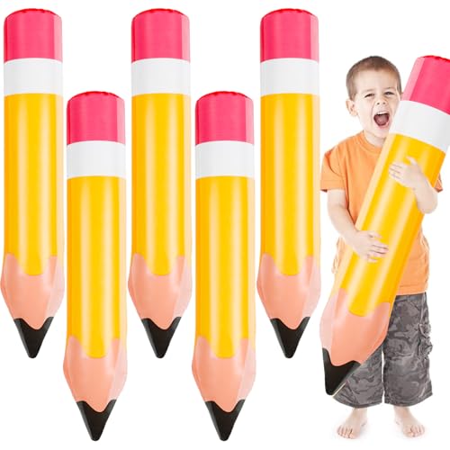 Image of FOIMAS 6 Pack Giant Inflatable Pencils,27.55 Inch Large Yellow Pencil Balloon Prop Blow Up Pencil for Back to School Graduation Photo Prop Classroom Prize