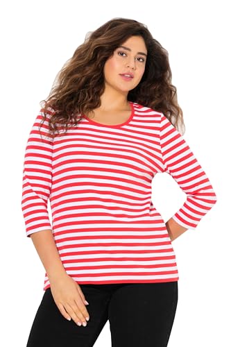 T-Shirt Femme Ulla Popken 832028 : Haut Côtelé Rayé en Maille Premium