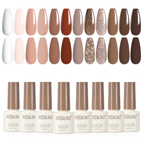 ROSALIND 12Colores Esmaltes Semipermanentes Para Uñas Blanco Marrón UV Gels