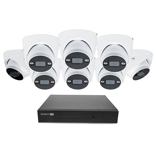 Swann AdvancedX 4K Wired NVR Security Camera System 16 Channel with 8 Dome PoE Cameras 2TB HDD Storage Color Night Vision with Spotlight Smart Video Analytics Indoor Outdoor Business Surveillance
