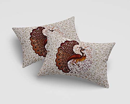 Image of Rajasthani Jaipuri Traditional Sanganeri Peacock Print 144 TC 100% Pure Cotton Double Size Bedsheet with 2 Pillow Covers (Multicolor)