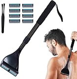 ETbyto Back Shaver for Men - Retractable Long Handle Back Hair and Body Shavers,Replaceable Multi-Layer Double Blades(8PCS), Ergonomic DIY Wet or Dry Shaving Solution - Black