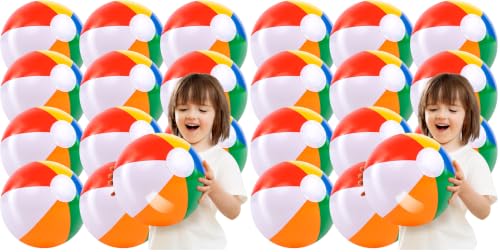 Image of JOYIN 24 Packs 16 inch Inflatable Beach Balls, Large Rainbow Beach Balls Bulk for Pool Parties, Kids and Adults Summer Pool Party Toys, Beach Toys, Party Favors(16'')