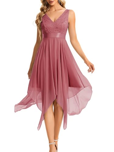 Image of Ever-Pretty Women's Spring V Neck Lace Chiffon A Line Prom Dresses Semi Formal Cocktail Wedding Guest Dress 0207