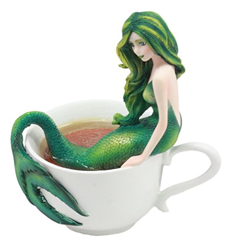 Gifts & Decor Ebros Amy Brown Tea Cup Atlantis Princess Green Emerald Mermaid Statue Mermaid Blend Fantasy Mermaid Sirens Of The Seas Collector Figurine #TOP4