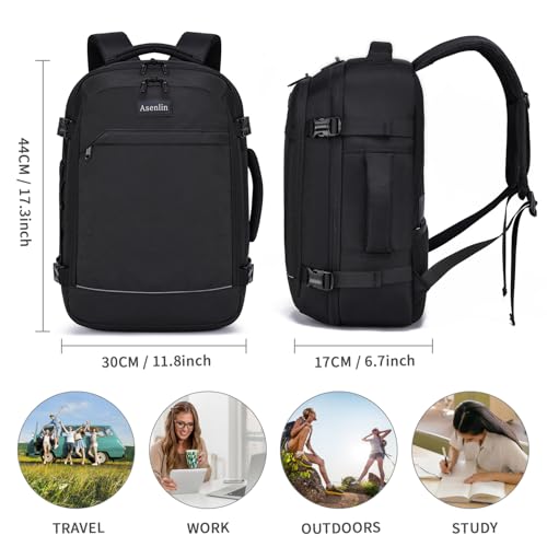 Asenlin Travel Backpack for Women Men,Flight Approved Carry On Luggage 30L Water Resistant Business Laptop Backpacks Fits TSA 15.6 Inch Computer College Weekender Outdoor Hiking-Black — view 3