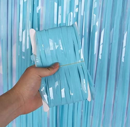 Image of 6 Pieces Foil Fringe Tinsel Party Curtains for Photo Backdrop (Pastel-Blue)