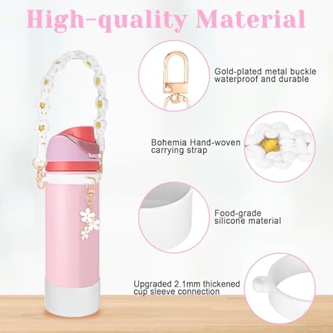 Silicone Boot Set for Owala Water Bottle 24 oz 32 oz with Handle Strap and Charm Compatible with Owala Freesip, Water Bottle Straps for Carrying for Owala Tumbler Non-Slip Silicone Boot Keychain Charm