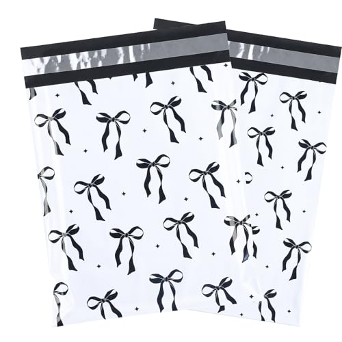 RUSPEPA 100 Pcs Black Bow Poly Mailer, Cute Bowknot Waterproof Shipping Mailers, Heavy Duty Self Adhesive Shipping Bags for Large Mailing Envelopes Bulk Tear Resistant Packaging, 10 x 13 Inches