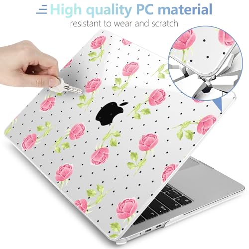 Image of MEEgoodo Case for M5 /M4 /M3 /M2 MacBook Air 13 inch 2026 2025 2024 2022, Fit Model A3449 /A3240 /A3113 /A2681, Case Compatible with MacBook Air 13.6-inch, Watercolor Roses&Polka Dots