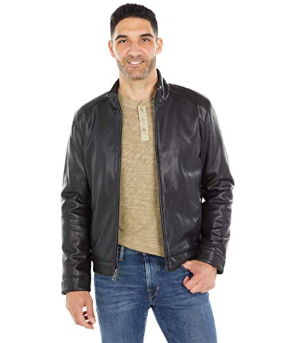 Cole Haan Signature Men's Zip Front Faux Leather Moto Jacket, Black, Medium