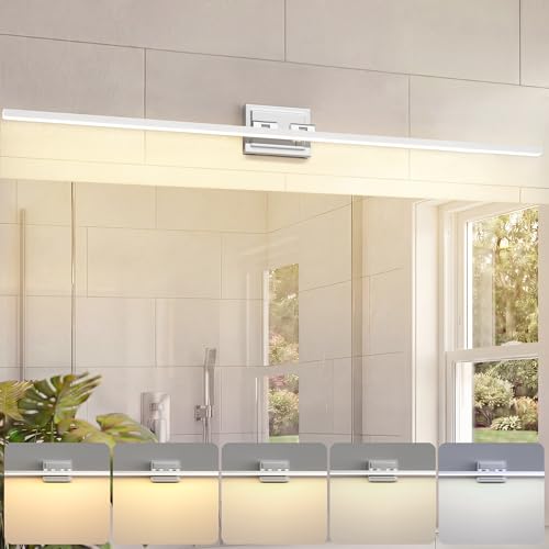 Image of VOLISUN Modern Bathroom Vanity Light 55 inch, Rotatable, 36W Dimmable 5CCT Led Bathroom Light Fixture Over Mirror, Chrome Vanity Light for Bathroom Mirror Cabinets-ETL Certificated