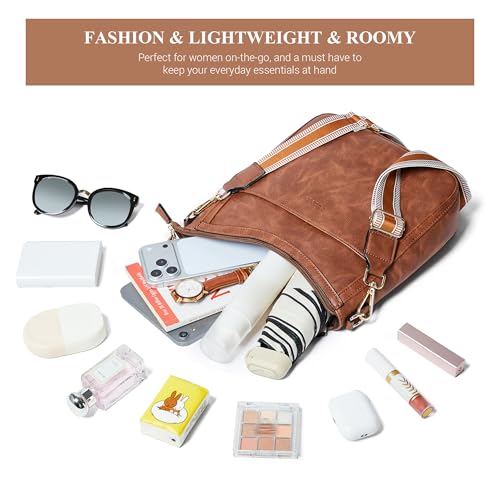 Image of Leather Crossbody Purse for Women Crossbody Bag for Daily Travel | Trendy Vegan Leather Medium Crossbody Purse with Adjustable Strap Women's Hobo Shoulder Handbags for Work