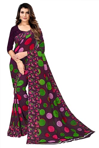Image of Kanooda Prints Women's Fancy Georgette Printed Saree 1305 Wine