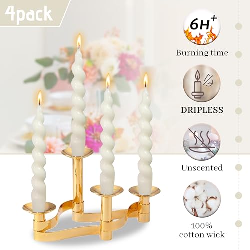 Image of Smokeless Short Candles Elegant Ivory Twisted Spiral Candles 7.5 Inch Unscented Candlesticks Handmade Taper Candles 4 Pcs for Holiday Gifts Romantic Dinner Decoration