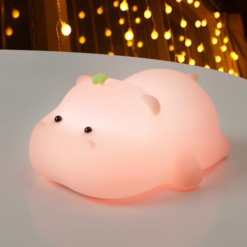 Myratts かわいいカバナイトライト 3段階調光機能付き 育児用ナイトライト かわいいランプ スクイーズ シリコン 充電式タッチランプ 子供や大人の部屋の装飾に最適なギフト