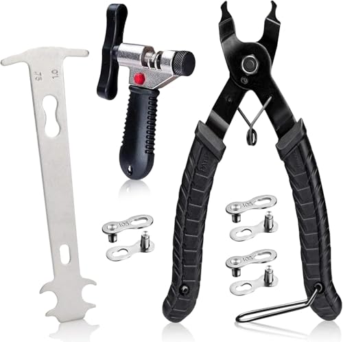 Frdhee Juego de herramientas de reparación de cadena de bicicleta, alicates de eslabones de bicicleta, herramienta divisora de cadena, comprobador de cadena y 3 pares de eslabones perdidos de