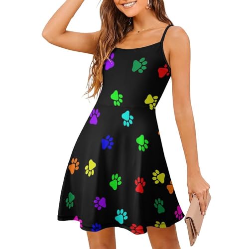 Robe d'été empreintes colorées chic avec coupe ajustée sans manches
