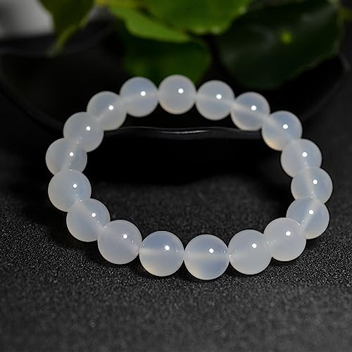 Bracelet en jade naturel et agate blanche calcédoine d'exception - 3