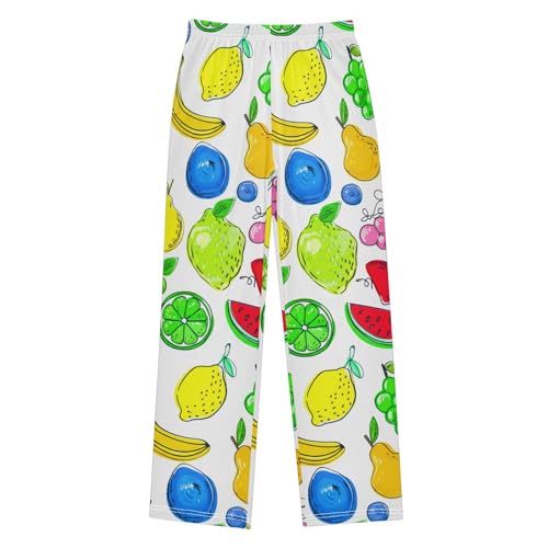 J JOYSAY Assorted Fruits Sketch White Pajamas Pants Soft Long Pajama Bottoms Lounge Sleep Pants Size S-XL