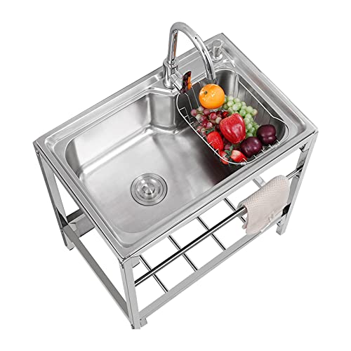 AOKEBR Fregadero con Patas Acero, Independientes Fregadero Multiusos, Forma de R Esquina Redonda con Mesa de Trabajo y Grifo Mezclador Frío/Calor, para Interior y Exterior (Size : 68x44cm) Cover