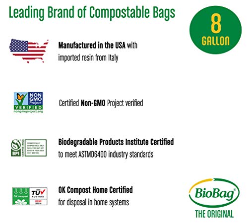 Biobag (Usa) The Original Compostable Bag, 8 Gallon, 500 Count, 100% Certified Compostable Trash Bag Liners For Food Waste, Extra Strong And Durable #TOP2